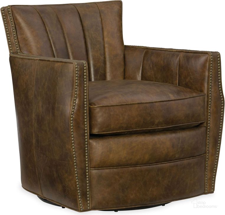 The appearance of Carson Dragon Castle Leather Swivel Club Chair designed by Hooker in the transitional interior design. This brown piece of furniture  was selected by 1StopBedrooms from Carson Collection to add a touch of cosiness and style into your home. Sku: CC492-SW-085. Material: Leather. Product Type: Swivel Chair. Image1