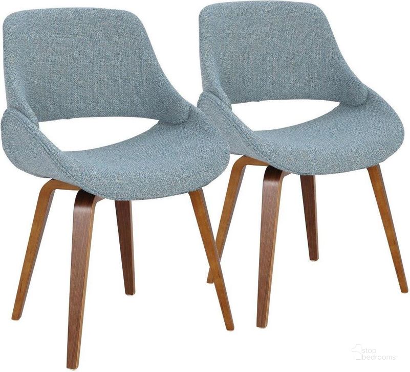 The appearance of Fabrico Mid-Century Modern Dining/Accent Chair In Walnut And Blue Noise Fabric - Set Of 2 designed by Lumisource in the transitional interior design. This walnut piece of furniture  was selected by 1StopBedrooms from Fabrizzi Collection to add a touch of cosiness and style into your home. Sku: CH-FBCONL WLBU2. Material: Wood. Product Type: Accent Chair. Image1