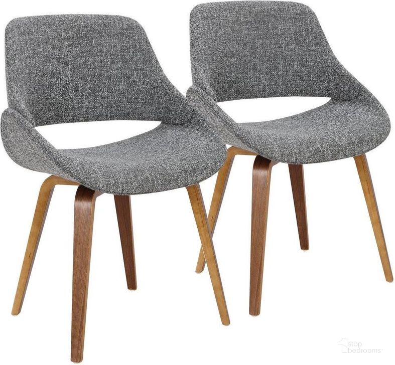The appearance of Fabrico Mid-Century Modern Dining/Accent Chair In Walnut And Grey Noise Fabric - Set Of 2 designed by Lumisource in the transitional interior design. This walnut piece of furniture  was selected by 1StopBedrooms from Fabrizzi Collection to add a touch of cosiness and style into your home. Sku: CH-FBCONL WLGY2. Material: Wood. Product Type: Accent Chair. Image1