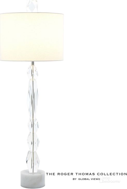The appearance of Facette Lamp With White Marble Base In Clear designed by Global Views in the modern / contemporary interior design. This clear piece of furniture  was selected by 1StopBedrooms from Facette Collection to add a touch of cosiness and style into your home. Sku: RT8.80005. Material: Marble. Product Type: Lamp. Image1