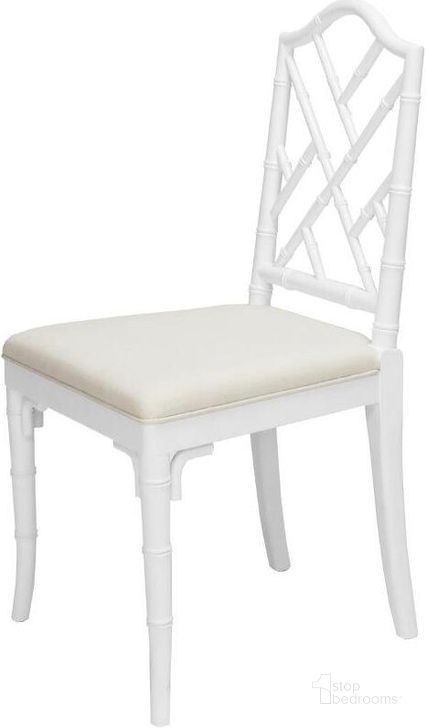 The appearance of Fairfield White Lacquer Bamboo Dining Chair designed by Worlds Away in the transitional interior design. This white piece of furniture  was selected by 1StopBedrooms from Fairfield Collection to add a touch of cosiness and style into your home. Sku: FAIRFIELD WH. Material: Wood. Product Type: Dining Chair. Image1