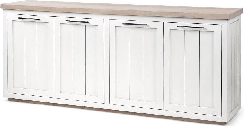 The appearance of Fairview Iii Solid Wood Brown Top And White Frame 4 Cabinet Door Sideboard designed by Mercana in the modern / contemporary interior design. This white piece of furniture  was selected by 1StopBedrooms from Fairview Collection to add a touch of cosiness and style into your home. Sku: 68480. Material: Wood. Product Type: Sideboard. Image1