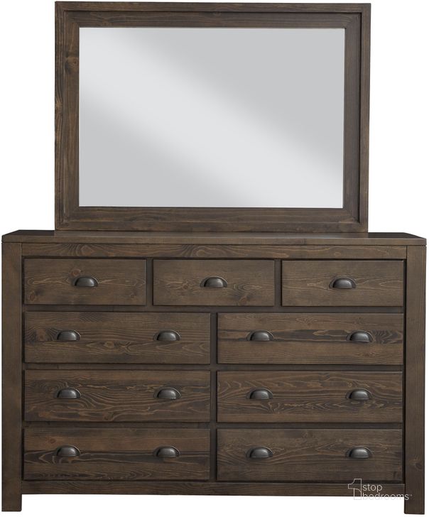The appearance of Falcon Bluff Drawer Dresser and Mirror In Saddle designed by Progressive Furniture in the transitional interior design. This saddle piece of furniture  was selected by 1StopBedrooms from Falcon Bluff Collection to add a touch of cosiness and style into your home. Sku: B679-23;B679-50. Product Type: Dresser and Mirror. Material: Pine. Image1