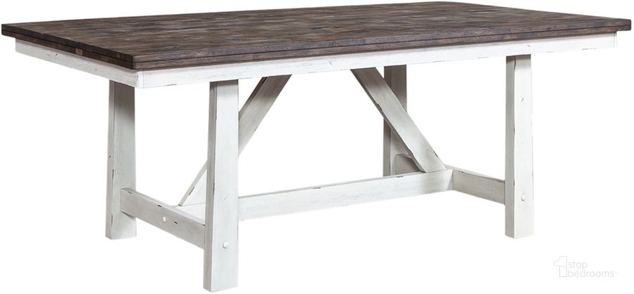 The appearance of Farmhouse Fixed Top Trestle Table designed by Liberty in the transitional interior design. This white piece of furniture  was selected by 1StopBedrooms from Farmhouse Collection to add a touch of cosiness and style into your home. Sku: 139WH-T4078. Table Base Style: Trestle. Product Type: Table. Table Top Shape: Rectangular. Material: Rubberwood. Image1