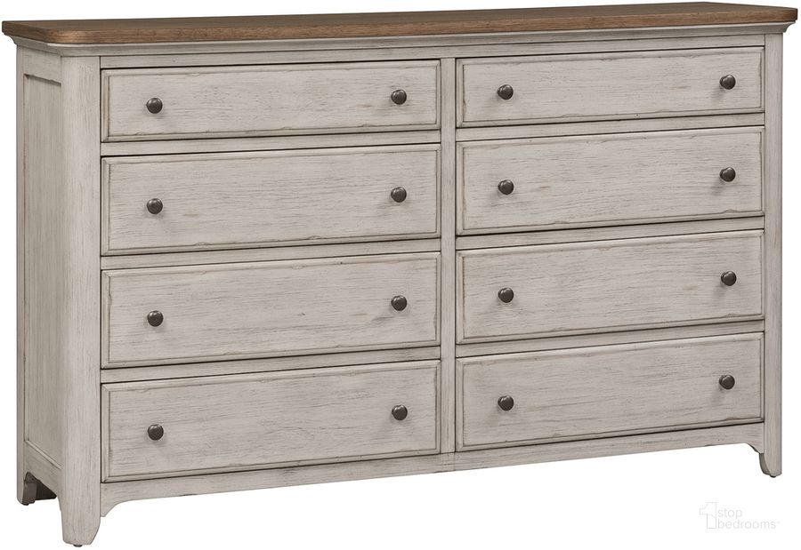 The appearance of Farmhouse Reimagined Antique White 8 Drawer Dresser designed by Liberty in the traditional interior design. This cream piece of furniture  was selected by 1StopBedrooms from Farmhouse Reimagined Collection to add a touch of cosiness and style into your home. Sku: 652-BR31. Material: Wood. Product Type: Dresser. Image1