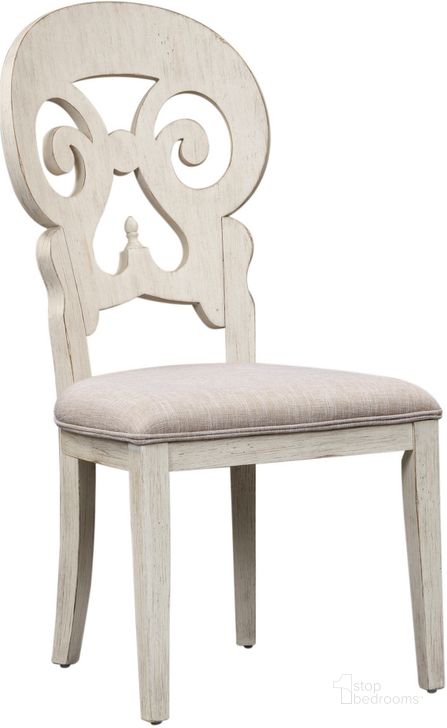 The appearance of Farmhouse Reimagined Antique White Splat Back Side Chair Set of 2 designed by Liberty in the traditional interior design. This brown piece of furniture  was selected by 1StopBedrooms from Farmhouse Reimagined Collection to add a touch of cosiness and style into your home. Sku: 652-C6501S. Material: Fabric. Product Type: Side Chair. Image1