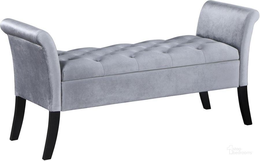 The appearance of Farrah Upholstered Rolled Arms Storage Bench In Silver and Black designed by Coaster in the transitional interior design. This silver and black piece of furniture  was selected by 1StopBedrooms from Farrah Collection to add a touch of cosiness and style into your home. Sku: 910239. Material: Upholstered. Product Type: Storage Bench. Image1