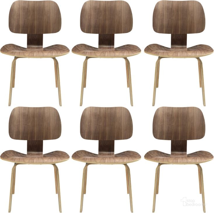 The appearance of Fathom Walnut Dining Chairs Set of 6 EEI-910-WAL designed by Modway in the modern / contemporary interior design. This walnut piece of furniture  was selected by 1StopBedrooms from Fathom Collection to add a touch of cosiness and style into your home. Sku: EEI-910-WAL. Product Type: Dining Chair. Material: Plywood. Image1