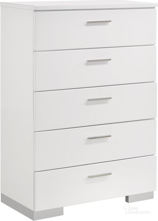 The appearance of Felicity Chest designed by Coaster in the modern / contemporary interior design. This white piece of furniture  was selected by 1StopBedrooms from Felicity Collection to add a touch of cosiness and style into your home. Sku: 203505. Material: Wood. Product Type: Chest. Image1