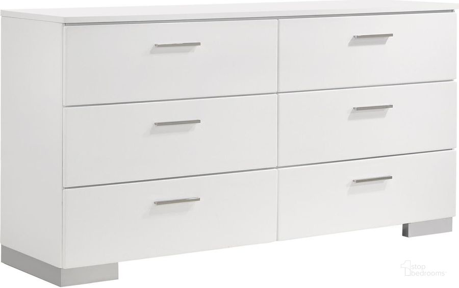 The appearance of Felicity Dresser designed by Coaster in the modern / contemporary interior design. This white piece of furniture  was selected by 1StopBedrooms from Felicity Collection to add a touch of cosiness and style into your home. Sku: 203503. Material: Wood. Product Type: Dresser. Image1