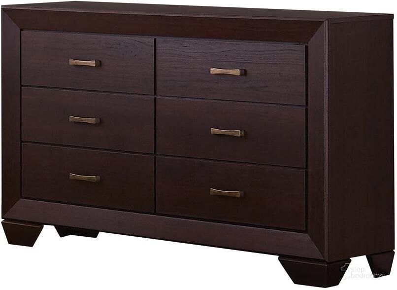 The appearance of Fenbbook Dark Cocoa Dresser designed by Coaster in the transitional interior design. This brown piece of furniture  was selected by 1StopBedrooms from Fenbbook Collection to add a touch of cosiness and style into your home. Sku: 204393. Material: Wood. Product Type: Dresser. Image1