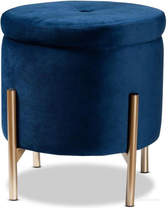 The appearance of Fernest Navy Blue Ottoman designed by Sterling Designs in the glam interior design. This navy blue piece of furniture  was selected by 1StopBedrooms from Fernest Collection to add a touch of cosiness and style into your home. Sku: FZD200335-Navy Blue Velvet-Ottoman. Material: Wood. Product Type: Ottoman. Image1