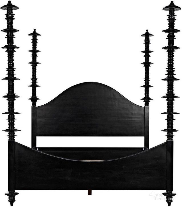 The appearance of Ferret Eastern King Bed In Hand Rubbed Black designed by Noir in the transitional interior design. This black piece of furniture  was selected by 1StopBedrooms from Ferret Collection to add a touch of cosiness and style into your home. Sku: GBED109EKHB. Bed Type: Poster Bed. Material: Wood. Product Type: Poster Bed. Bed Size: King. Image1