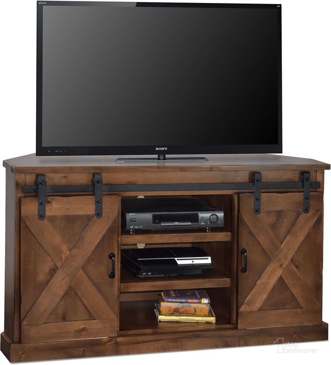 The appearance of Farmhouse Aged Whiskey 56 Corner TV Console designed by Legends Furniture in the transitional interior design. This brown piece of furniture  was selected by 1StopBedrooms from Farmhouse Collection to add a touch of cosiness and style into your home. Sku: FH1312.AWY. Material: Wood. Product Type: TV Stands and TV Console.