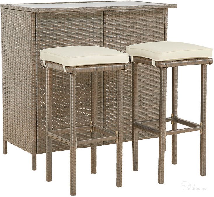 The appearance of Fiesta 3 Piece Outdoor Bar In Off White designed by Progressive Furniture in the transitional interior design. This off white piece of furniture  was selected by 1StopBedrooms from Fiesta Collection to add a touch of cosiness and style into your home. Sku: I721-95. Material: Polyester. Product Type: Outdoor Conversation Set. Image1