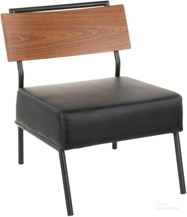 The appearance of Fiji Contemporary Accent Chair In Black Faux Leather With Walnut Wood Accent designed by Lumisource in the modern / contemporary interior design. This black piece of furniture  was selected by 1StopBedrooms from Fiji Collection to add a touch of cosiness and style into your home. Sku: CH-FIJI BK+BK. Product Type: Accent Chair. Material: PU. Image1