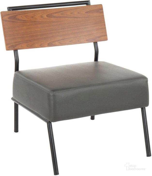 The appearance of Fiji Contemporary Accent Chair In Grey Faux Leather With Walnut Wood Accent designed by Lumisource in the modern / contemporary interior design. This black piece of furniture  was selected by 1StopBedrooms from Fiji Collection to add a touch of cosiness and style into your home. Sku: CH-FIJI BK+GY. Product Type: Accent Chair. Material: PU. Image1