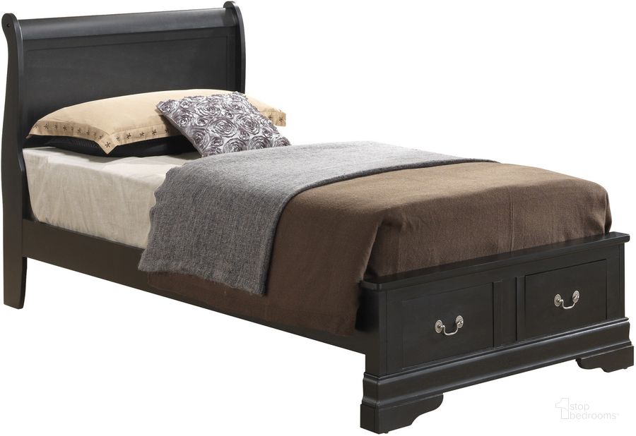 The appearance of Glory Furniture G3150 Twin Low Profile Storage Bed in Black designed by Glory in the traditional interior design. This black piece of furniture  was selected by 1StopBedrooms from G3150 Collection to add a touch of cosiness and style into your home. Sku: G3150D-TSB2-Twin Bed  Headboard;G3150D-TSB2-Twin Bed  Footboard;G3150D-TSB2-Twin Bed  Rails;G3150D-TSB2-Twin Bed  Footboard Drawers. Bed Type: Storage Bed. Material: Wood. Product Type: Storage Bed. Bed Size: Twin. Image1
