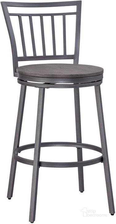 The appearance of Filmore Grey Oak Seat Metal Back Counter Height Stool designed by American Woodcrafters in the transitional interior design. This gray piece of furniture  was selected by 1StopBedrooms from Filmore Collection to add a touch of cosiness and style into your home. Sku: B1-121-25W. Material: Metal. Product Type: Barstool.