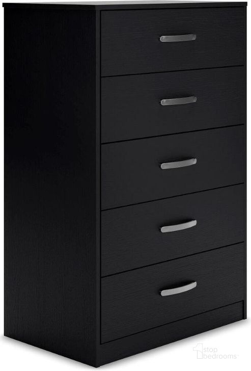The appearance of Finch Black Five Drawer Chest designed by Signature Design by Ashley in the transitional interior design. This black piece of furniture  was selected by 1StopBedrooms from Finch Collection to add a touch of cosiness and style into your home. Sku: EB3392-245. Material: Wood. Product Type: Chest. Image1