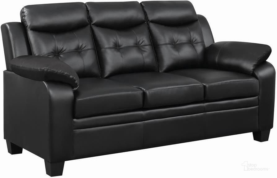 The appearance of Finley Black Sofa designed by Coaster in the modern / contemporary interior design. This black piece of furniture  was selected by 1StopBedrooms from Finley Collection to add a touch of cosiness and style into your home. Sku: 506551. Product Type: Sofa. Material: Vinyl. Key Features: Tufted. Image1