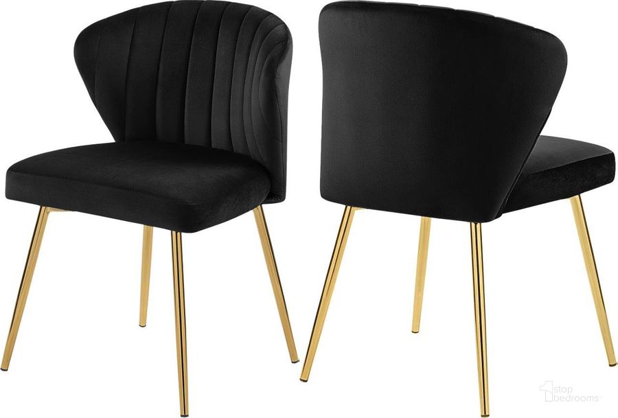 The appearance of Finley Black Velvet Dining Chair Set of 2 designed by Meridian in the modern / contemporary interior design. This black velvet piece of furniture  was selected by 1StopBedrooms from Finley Collection to add a touch of cosiness and style into your home. Sku: 707Black. Product Type: Dining Chair. Material: Velvet. Image1
