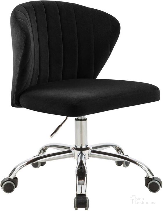 The appearance of Finley Black Velvet Office Chair designed by Meridian in the modern / contemporary interior design. This black velvet piece of furniture  was selected by 1StopBedrooms from Finley Collection to add a touch of cosiness and style into your home. Sku: 166Black. Product Type: Office Chair. Material: Velvet. Image1