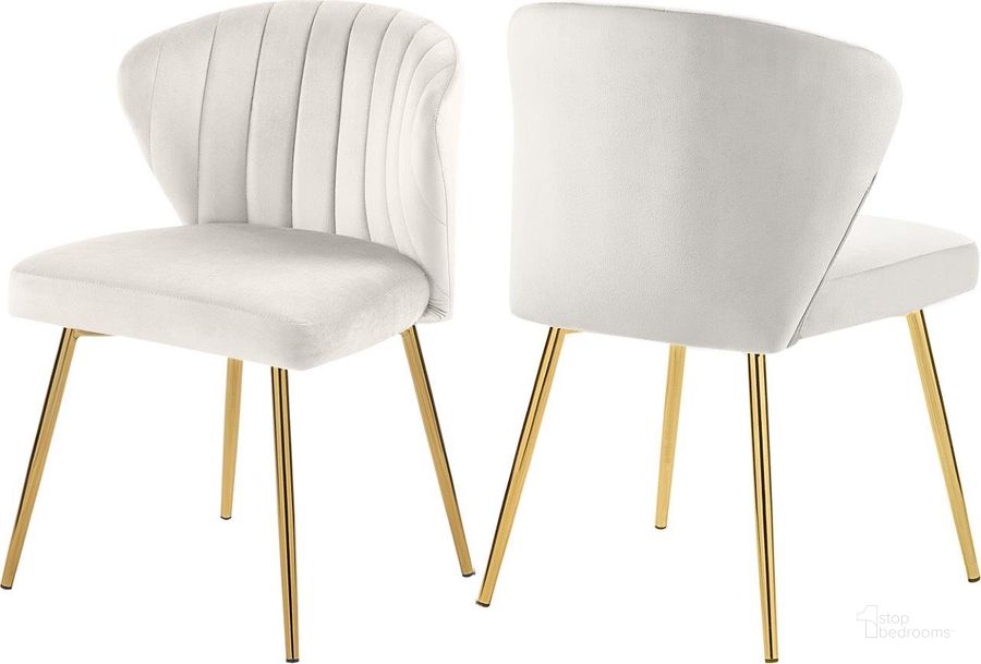 The appearance of Finley Cream Velvet Dining Chair Set of 2 designed by Meridian in the modern / contemporary interior design. This cream velvet piece of furniture  was selected by 1StopBedrooms from Finley Collection to add a touch of cosiness and style into your home. Sku: 707Cream. Product Type: Dining Chair. Material: Velvet. Image1
