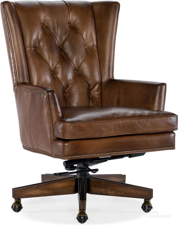 The appearance of Finley Executive Chair In Brown designed by Hooker in the traditional interior design. This brown piece of furniture  was selected by 1StopBedrooms from EC Collection to add a touch of cosiness and style into your home. Sku: EC109-083. Material: Leather. Product Type: Executive Chair. Image1
