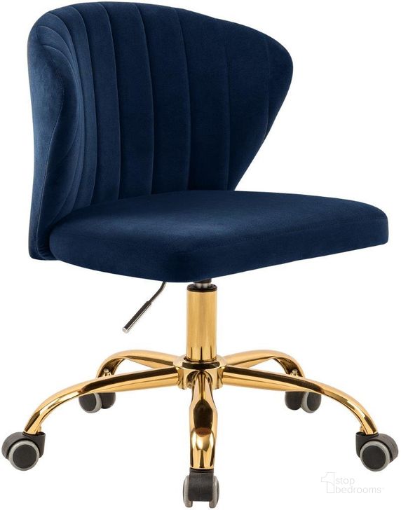 The appearance of Finley Navy Velvet Office Chair 165Navy designed by Meridian in the modern / contemporary interior design. This navy velvet piece of furniture  was selected by 1StopBedrooms from Finley Collection to add a touch of cosiness and style into your home. Sku: 165Navy. Product Type: Office Chair. Material: Velvet. Image1
