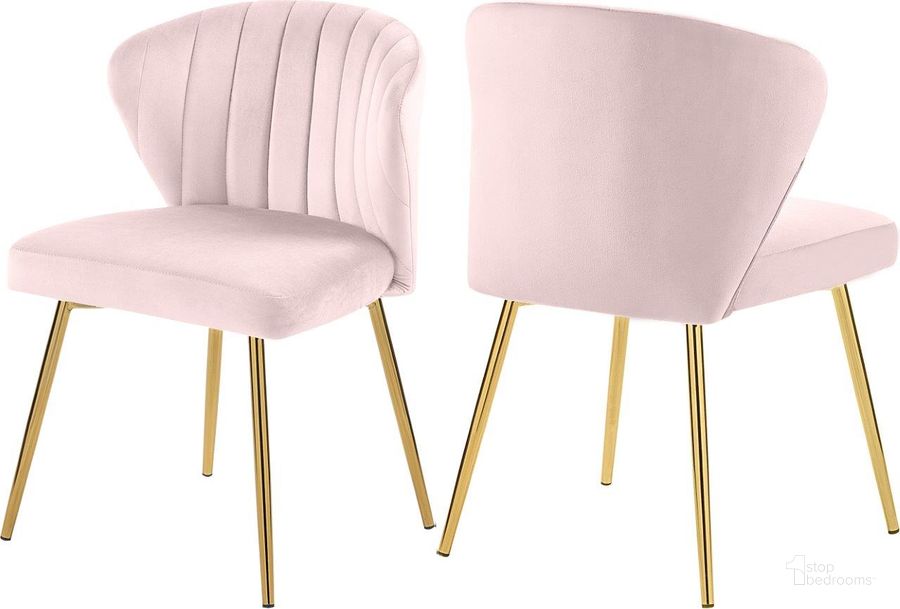 The appearance of Finley Pink Velvet Dining Chair Set of 2 designed by Meridian in the modern / contemporary interior design. This pink velvet piece of furniture  was selected by 1StopBedrooms from Finley Collection to add a touch of cosiness and style into your home. Sku: 707Pink. Product Type: Dining Chair. Material: Velvet. Image1