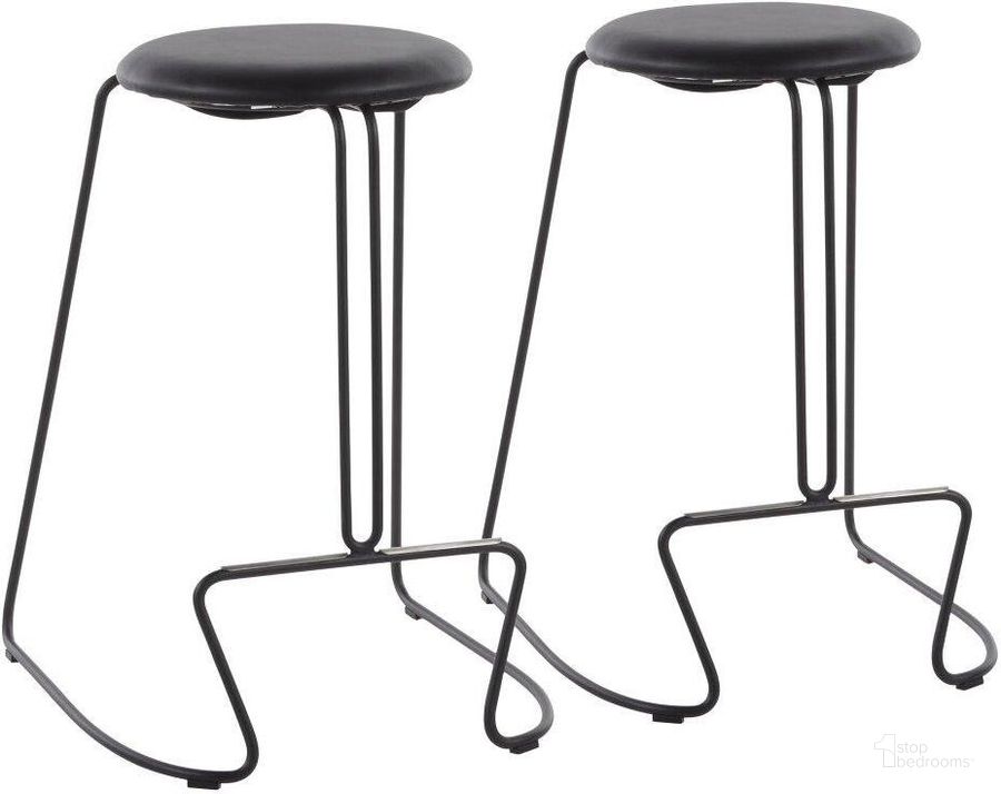 The appearance of Finn Contemporary Counter Stool In Black Steel And Black Faux Leather - Set Of 2 designed by Lumisource in the modern / contemporary interior design. This black piece of furniture  was selected by 1StopBedrooms from Finn Collection to add a touch of cosiness and style into your home. Sku: B26-FINN BKBK2. Product Type: Barstool. Material: PU. Image1
