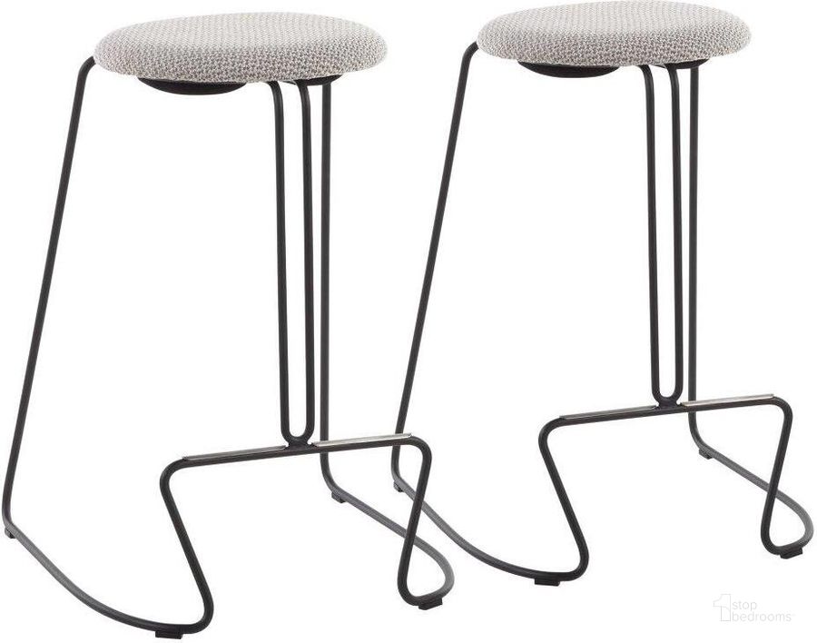 The appearance of Finn Contemporary Counter Stool In Black Steel And Light Grey Fabric - Set Of 2 designed by Lumisource in the modern / contemporary interior design. This black piece of furniture  was selected by 1StopBedrooms from Finn Collection to add a touch of cosiness and style into your home. Sku: B26-FINN BKFLGY2. Material: Polyester. Product Type: Barstool. Image1