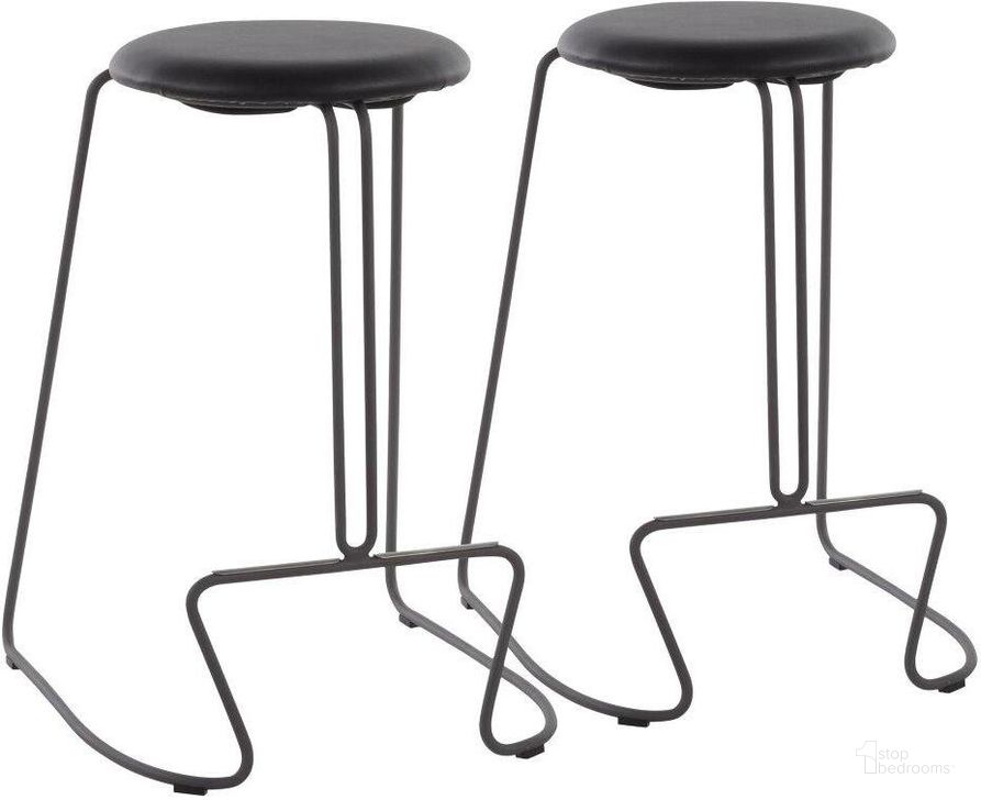 The appearance of Finn Contemporary Counter Stool In Grey Steel And Black Faux Leather - Set Of 2 designed by Lumisource in the modern / contemporary interior design. This grey piece of furniture  was selected by 1StopBedrooms from Finn Collection to add a touch of cosiness and style into your home. Sku: B26-FINN GYBK2. Product Type: Barstool. Material: PU. Image1