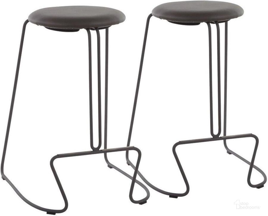 The appearance of Finn Contemporary Counter Stool In Grey Steel And Grey Faux Leather - Set Of 2 designed by Lumisource in the modern / contemporary interior design. This grey piece of furniture  was selected by 1StopBedrooms from Finn Collection to add a touch of cosiness and style into your home. Sku: B26-FINN GYGY2. Product Type: Barstool. Material: PU. Image1