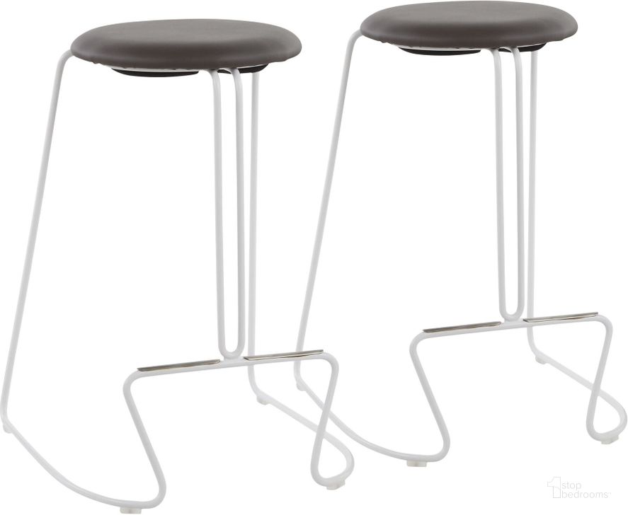 The appearance of Finn Contemporary Counter Stool In White Steel And Grey Faux Leather - Set Of 2 designed by Lumisource in the modern / contemporary interior design. This white piece of furniture  was selected by 1StopBedrooms from Finn Collection to add a touch of cosiness and style into your home. Sku: B26-FINN WGY2. Product Type: Barstool. Material: PU. Image1