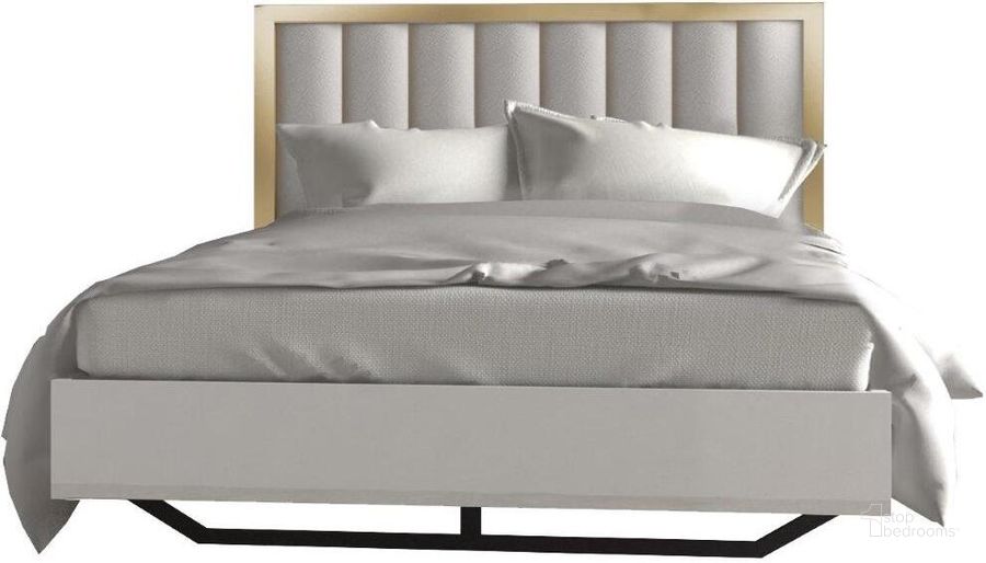 The appearance of Fiocco Premium King Bed designed by J&M in the modern / contemporary interior design. This white and gold piece of furniture  was selected by 1StopBedrooms from Fiocco Collection to add a touch of cosiness and style into your home. Sku: 17454-K. Bed Type: Platform Bed. Product Type: Platform Bed. Bed Size: King. Image1