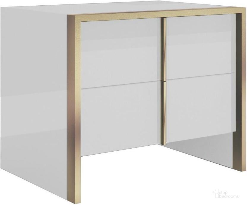 The appearance of Fiocco Premium Night Stand designed by J&M in the modern / contemporary interior design. This white and gold piece of furniture  was selected by 1StopBedrooms from Fiocco Collection to add a touch of cosiness and style into your home. Sku: 17454-NS. Product Type: Nightstand. Image1