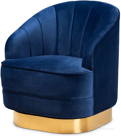 The appearance of Fiore Glam And Luxe Royal Blue Velvet Fabric Upholstered Brushed Gold Finished Swivel Accent Chair designed by Baxton Studio in the glam interior design. This royal blue piece of furniture  was selected by 1StopBedrooms from Fiore Collection to add a touch of cosiness and style into your home. Sku: TSF-6642-Royal Blue/Gold-CC. Material: Wood. Product Type: Accent Chair. Image1