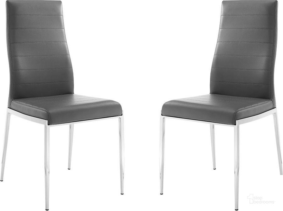 The appearance of Firenze Dark Gray And High Polished Stainless Steel Dining Chair Set Of 2 designed by Casabianca Home in the transitional interior design. This gray piece of furniture  was selected by 1StopBedrooms from Firenze Collection to add a touch of cosiness and style into your home. Sku: CB-511GR. Product Type: Dining Chair. Material: Stainless Steel. Image1