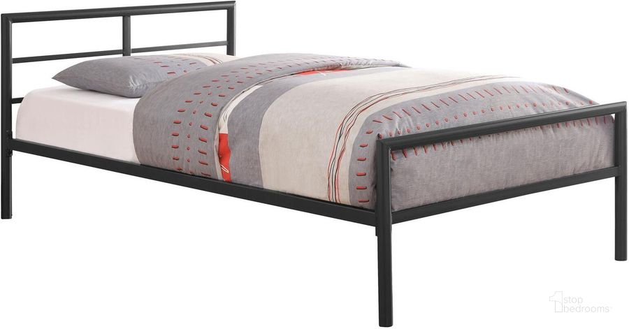 The appearance of Fisher Twin Size Bed designed by Coaster in the transitional interior design. This gray piece of furniture  was selected by 1StopBedrooms from Fisher Collection to add a touch of cosiness and style into your home. Sku: 300279T. Material: Metal. Bed Size: Twin. Product Type: Slat / Spindle Bed. Bed Type: Slat / Spindle Bed. Image1