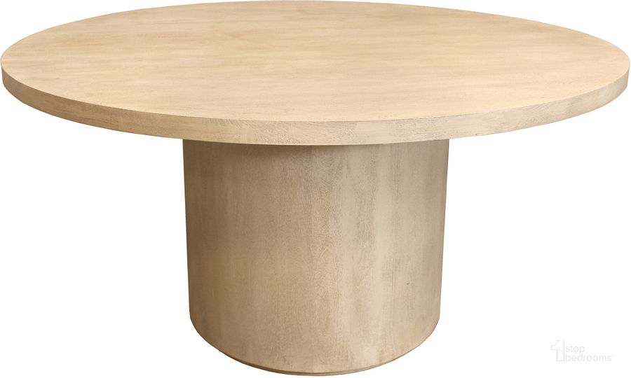 The appearance of Flagstaff 60 Inch Round Dining Table In Natural and Stone designed by Moti in the  interior design. This natural and stone piece of furniture  was selected by 1StopBedrooms from Flagstaff Collection to add a touch of cosiness and style into your home. Sku: 77002006. Table Base Style: Pedestal. Table Top Shape: Round. Material: Wood. Product Type: Dining Table. Size: 60". Image1