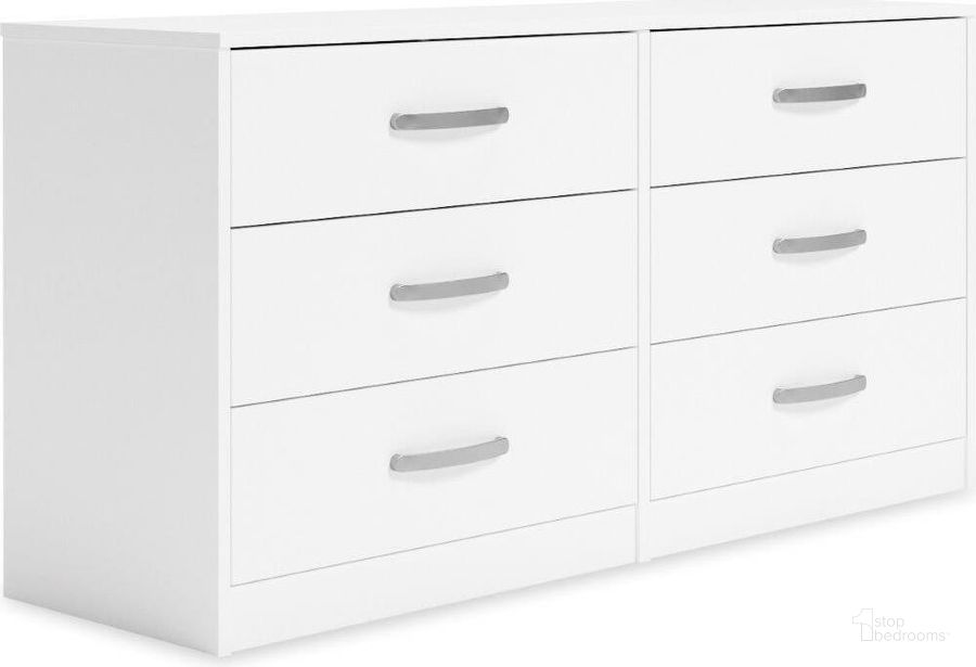 The appearance of Flannia White Six Drawer Dresser designed by Signature Design by Ashley in the transitional interior design. This white piece of furniture  was selected by 1StopBedrooms from Flannia Collection to add a touch of cosiness and style into your home. Sku: EB3477-231. Material: Wood. Product Type: Dresser. Image1