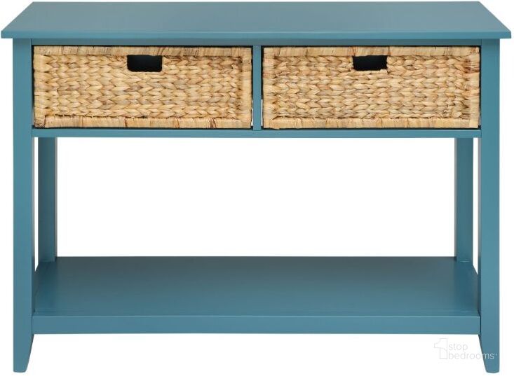 The appearance of Flavius Teal 2 Drawer Console Table designed by ACME in the transitional interior design. This teal piece of furniture  was selected by 1StopBedrooms from Flavius Collection to add a touch of cosiness and style into your home. Sku: 90266. Material: Wood. Product Type: Console Table. Table Top Shape: Rectangular. Image1