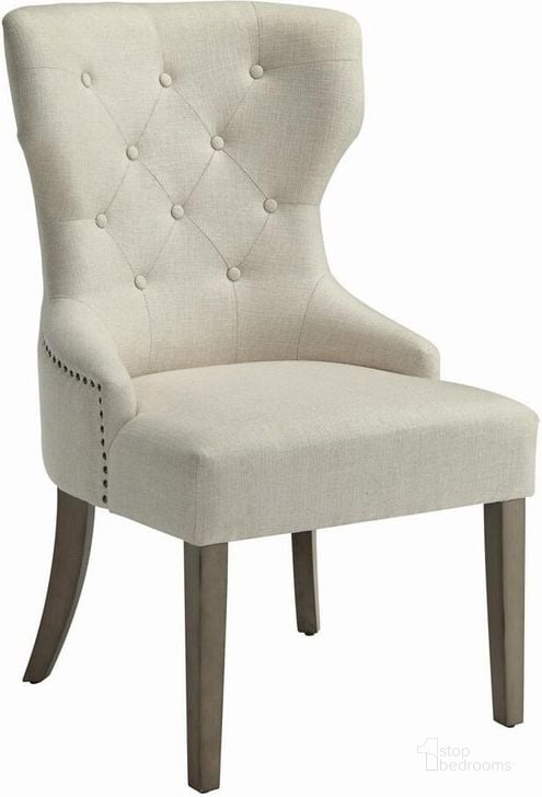 The appearance of Florence Beige Fabric Side Chair designed by Coaster in the transitional interior design. This beige piece of furniture  was selected by 1StopBedrooms from Florence Collection to add a touch of cosiness and style into your home. Sku: 104507. Material: Fabric. Product Type: Side Chair. Image1