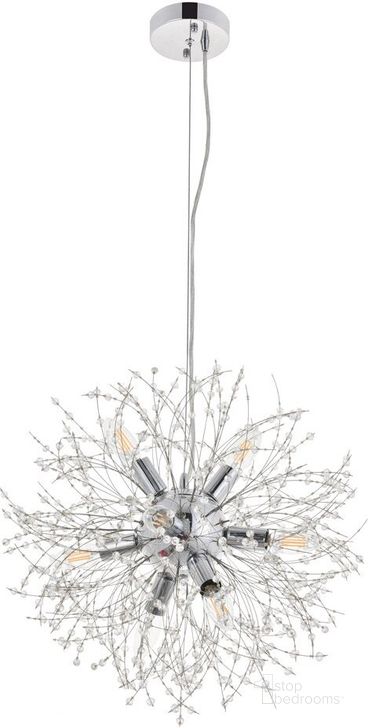 The appearance of Flores 8 Light Chrome Pendant designed by Elegant Lighting in the transitional interior design. This chrome piece of furniture  was selected by 1StopBedrooms from Flores Collection to add a touch of cosiness and style into your home. Sku: LD5052D20C. Product Type: Pendant Lighting. Material: Iron. Image1