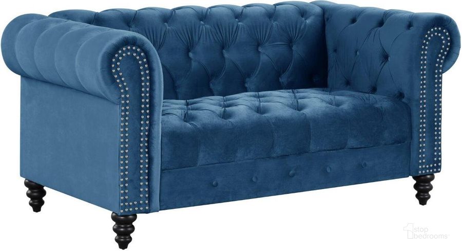 The appearance of Flotilla Round Arm Velvet Chesterfield Straight Loveseats In Blue designed by Best Master Furniture in the modern / contemporary interior design. This blue piece of furniture  was selected by 1StopBedrooms from Flotilla Collection to add a touch of cosiness and style into your home. Sku: F010BLL. Product Type: Loveseat. Material: Velvet. Image1