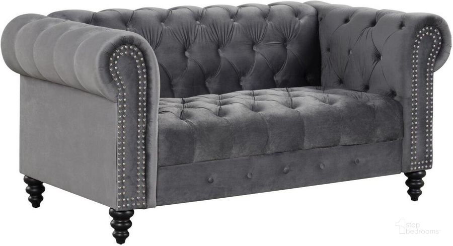 The appearance of Flotilla Round Arm Velvet Chesterfield Straight Loveseats In Gray designed by Best Master Furniture in the modern / contemporary interior design. This gray piece of furniture  was selected by 1StopBedrooms from Flotilla Collection to add a touch of cosiness and style into your home. Sku: F010GL. Product Type: Loveseat. Material: Velvet. Image1