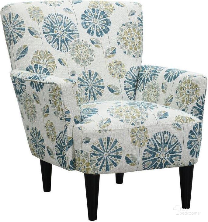 The appearance of Flower Power Accent Chair In Cascade Teal designed by Emerald Home Furnishings in the modern / contemporary interior design. This teal piece of furniture  was selected by 1StopBedrooms from Flower Power Collection to add a touch of cosiness and style into your home. Sku: U3535-05-04. Material: Wood. Product Type: Accent Chair. Image1