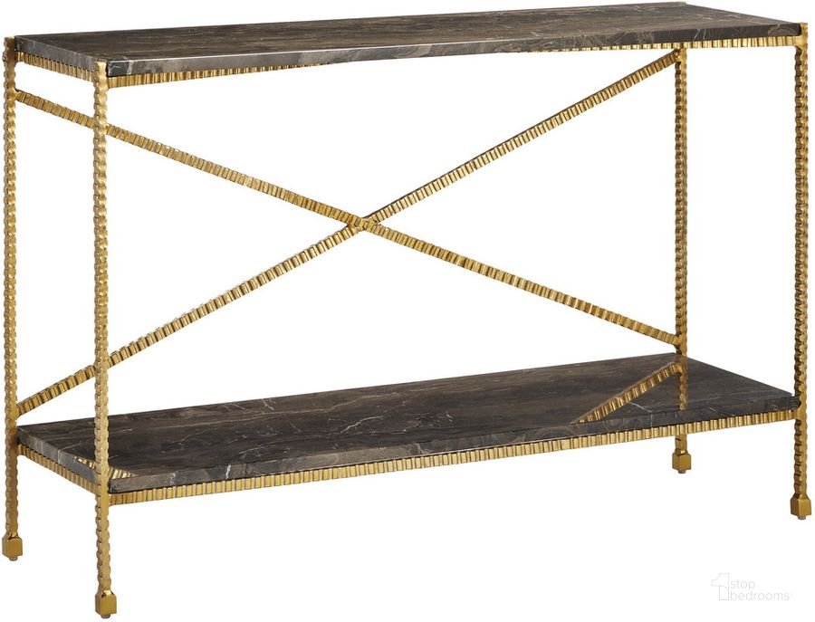 The appearance of Flying Gold Console Table designed by Currey & Company in the modern / contemporary interior design. This gold piece of furniture  was selected by 1StopBedrooms from Flying Gold Collection to add a touch of cosiness and style into your home. Sku: 4000-0173. Product Type: Console Table. Material: Iron. Image1